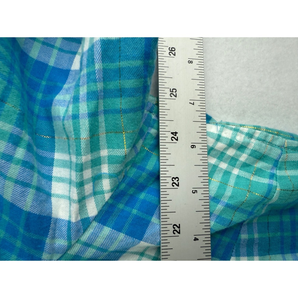 Talbots Plus Size 2X Plaid Button Down Shirt Blue Green Gold Sparkle Long Sleeve - Picture 5 of 7